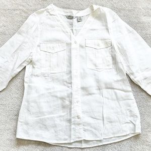ORVIS 100% LINEN BUTTON DOWN TOP WOMENS SIZE LARGE/14/16 CASUAL COOL EFFORTLESS